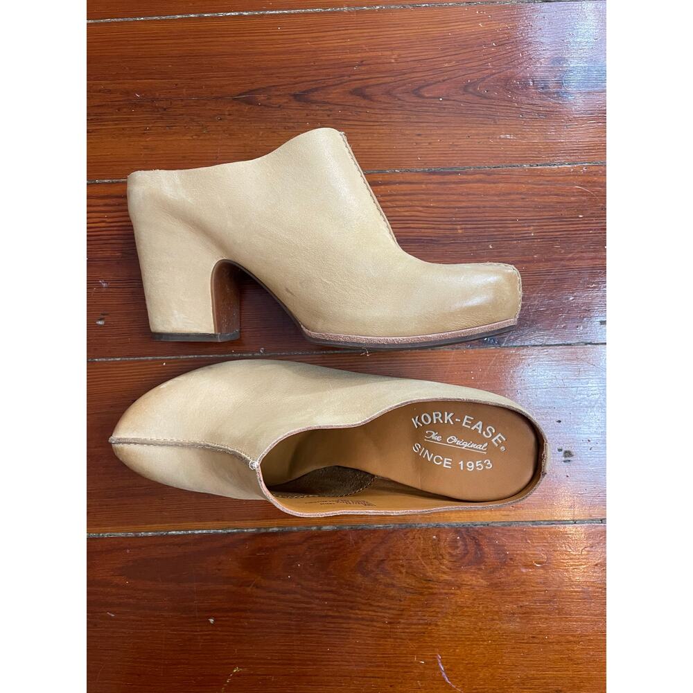 Kork-Ease Leather Mule Clogs Tan Block Heel Slip On Women’s 10M